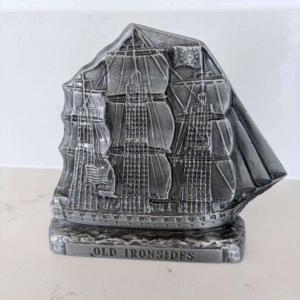 Vintage 1974 Banthrico USS Constitution Old Ironsides Metal Ship Coin Bank